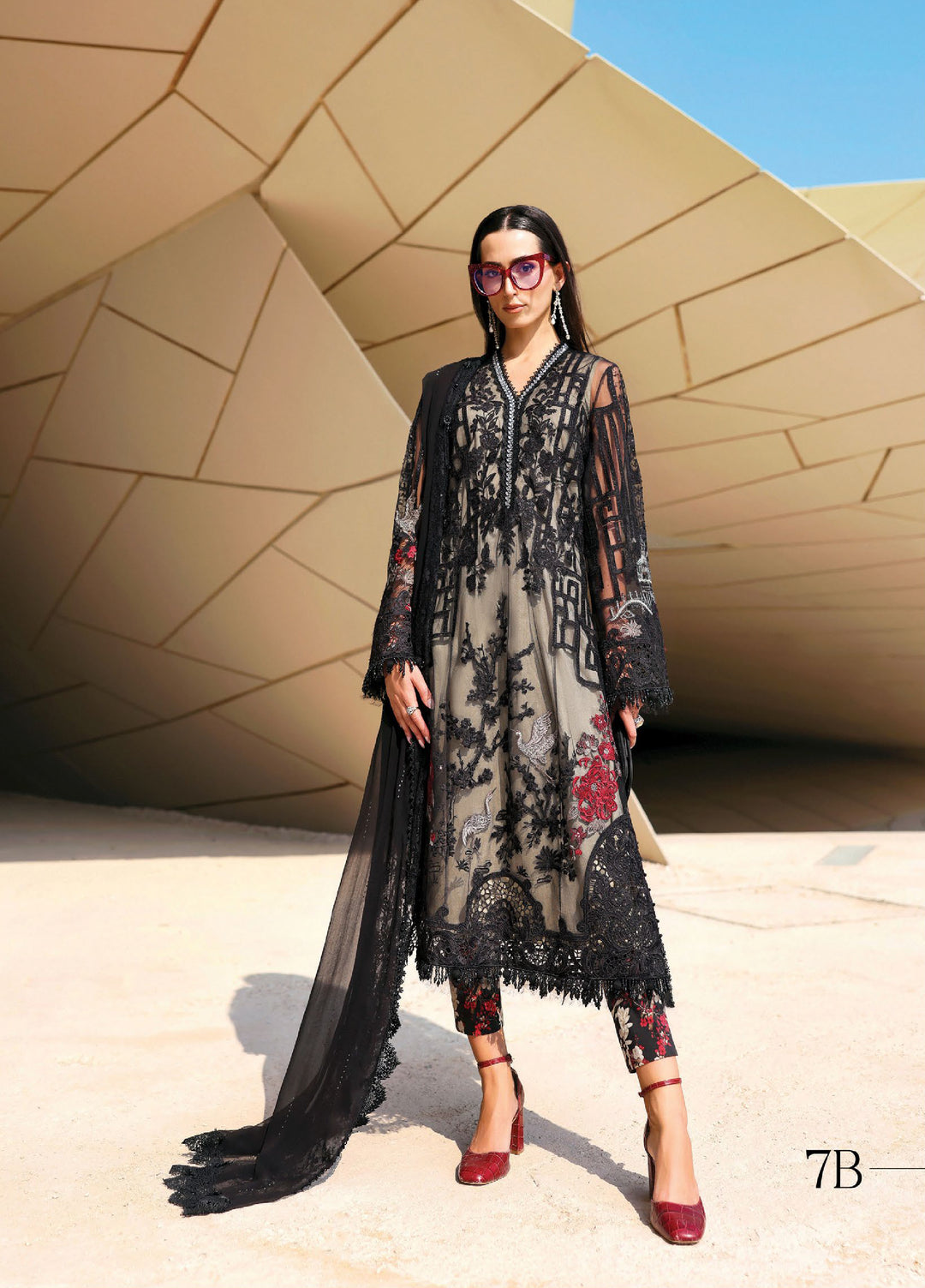 MARIA B | UNSTITCHED 3-PIECE | EMBROIDERED NET SUIT