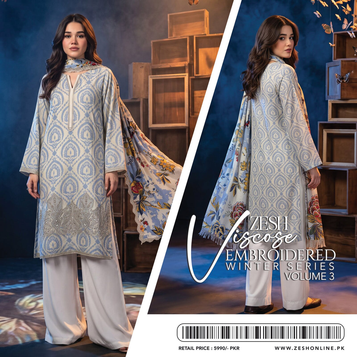 ZESH | LILEN VISCOSE EMBROIDERED 3-PIECE SUIT | WINTER SERIES VOL. 3