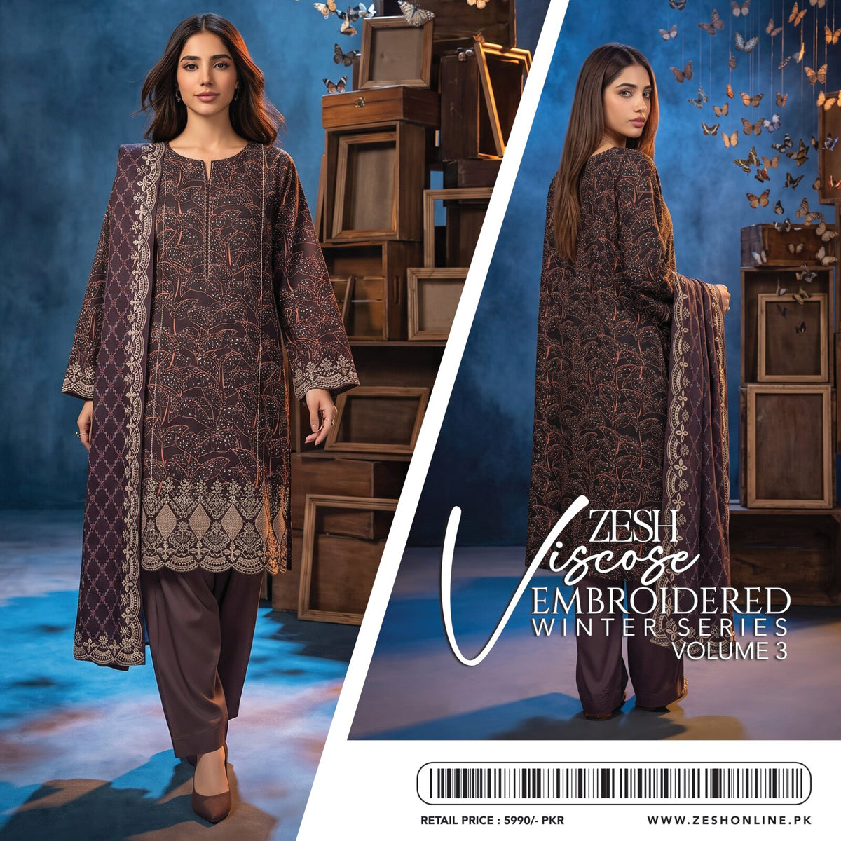 ZESH | LILEN VISCOSE EMBROIDERED 3-PIECE SUIT | WINTER SERIES VOL. 3