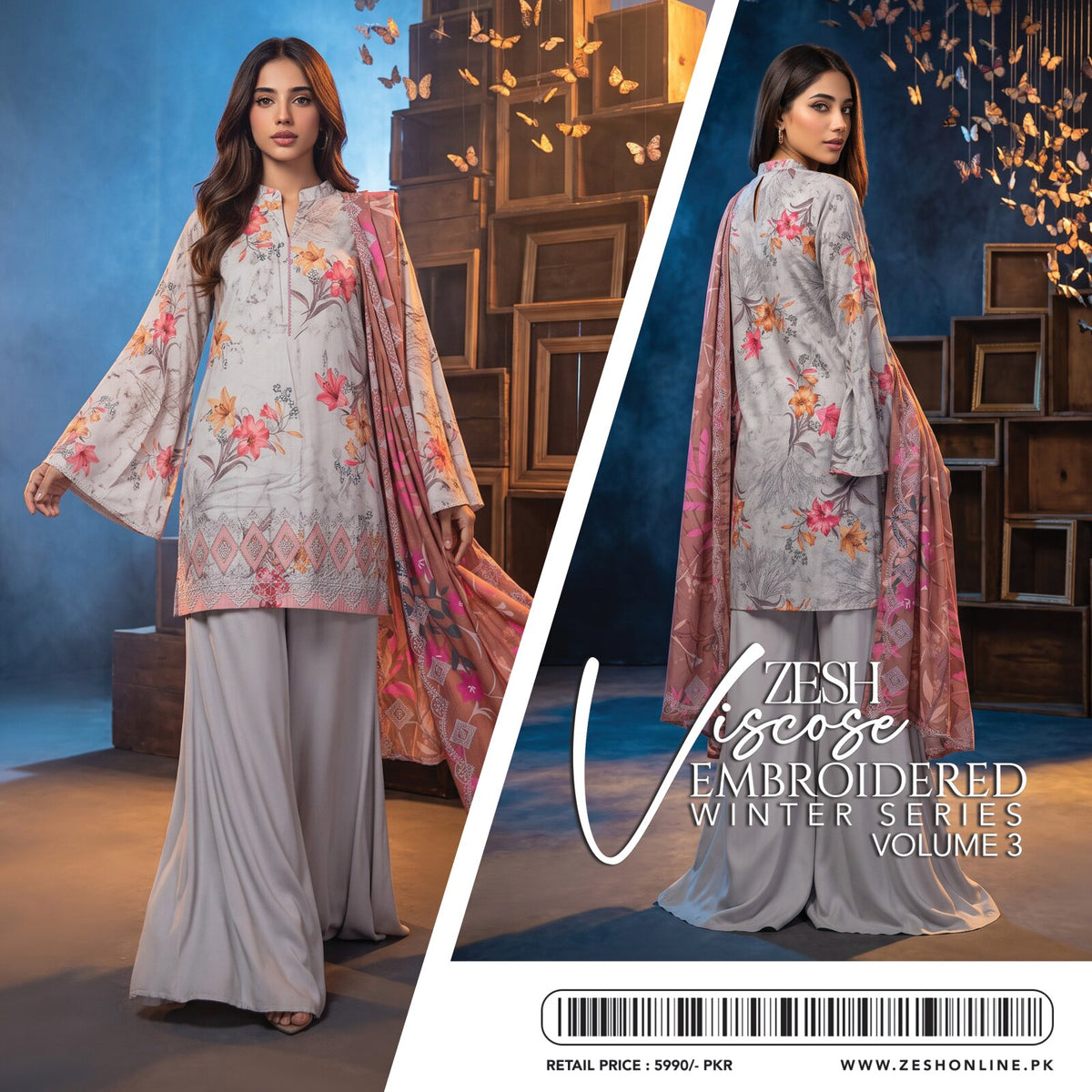 ZESH | LILEN VISCOSE EMBROIDERED 3-PIECE SUIT | WINTER SERIES VOL. 3