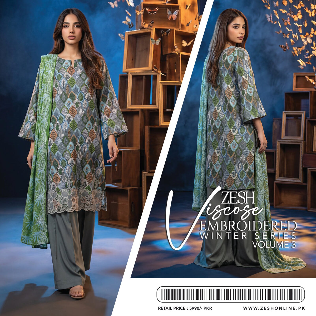 ZESH | LILEN VISCOSE EMBROIDERED 3-PIECE SUIT | WINTER SERIES VOL. 3