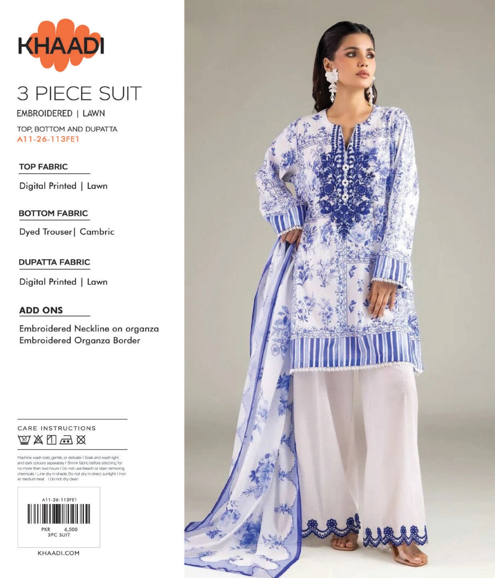 Khaadi 3-Piece Embroidered Suit | Shirt, Trouser & Dupatta