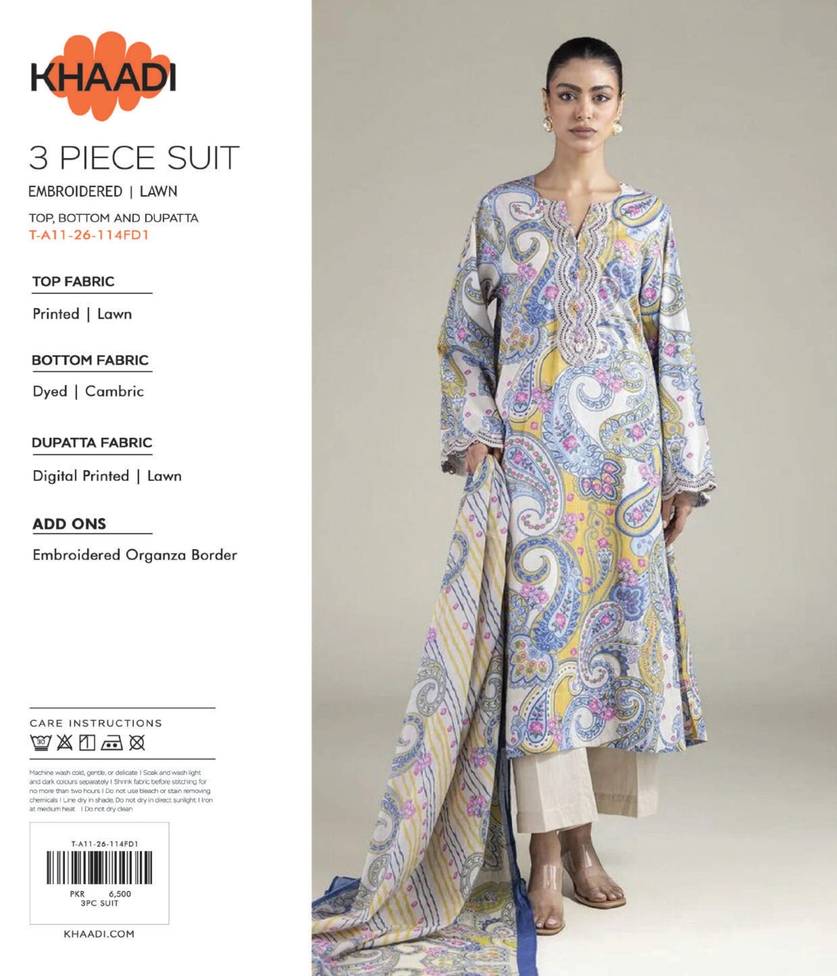 Khaadi 3-Piece Embroidered Suit | Shirt, Trouser & Dupatta