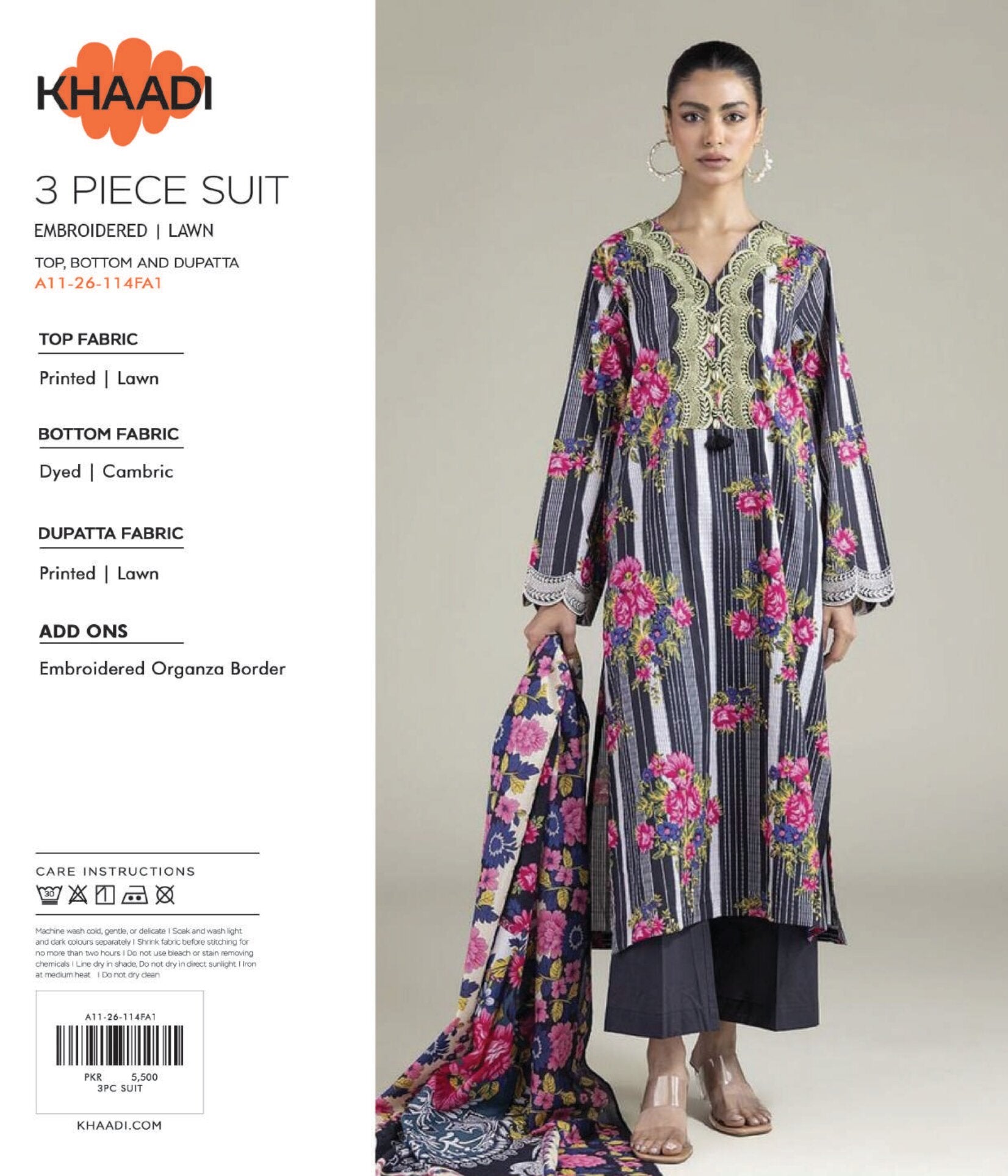 Khaadi 3-Piece Embroidered Suit | Shirt, Trouser & Dupatta