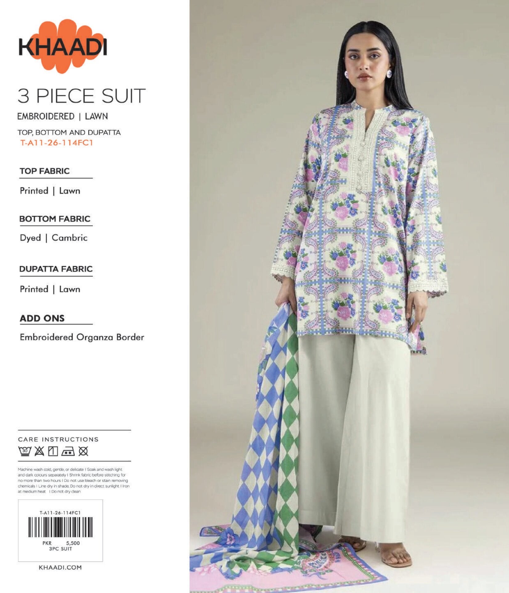 Khaadi 3-Piece Embroidered Suit | Shirt, Trouser & Dupatta