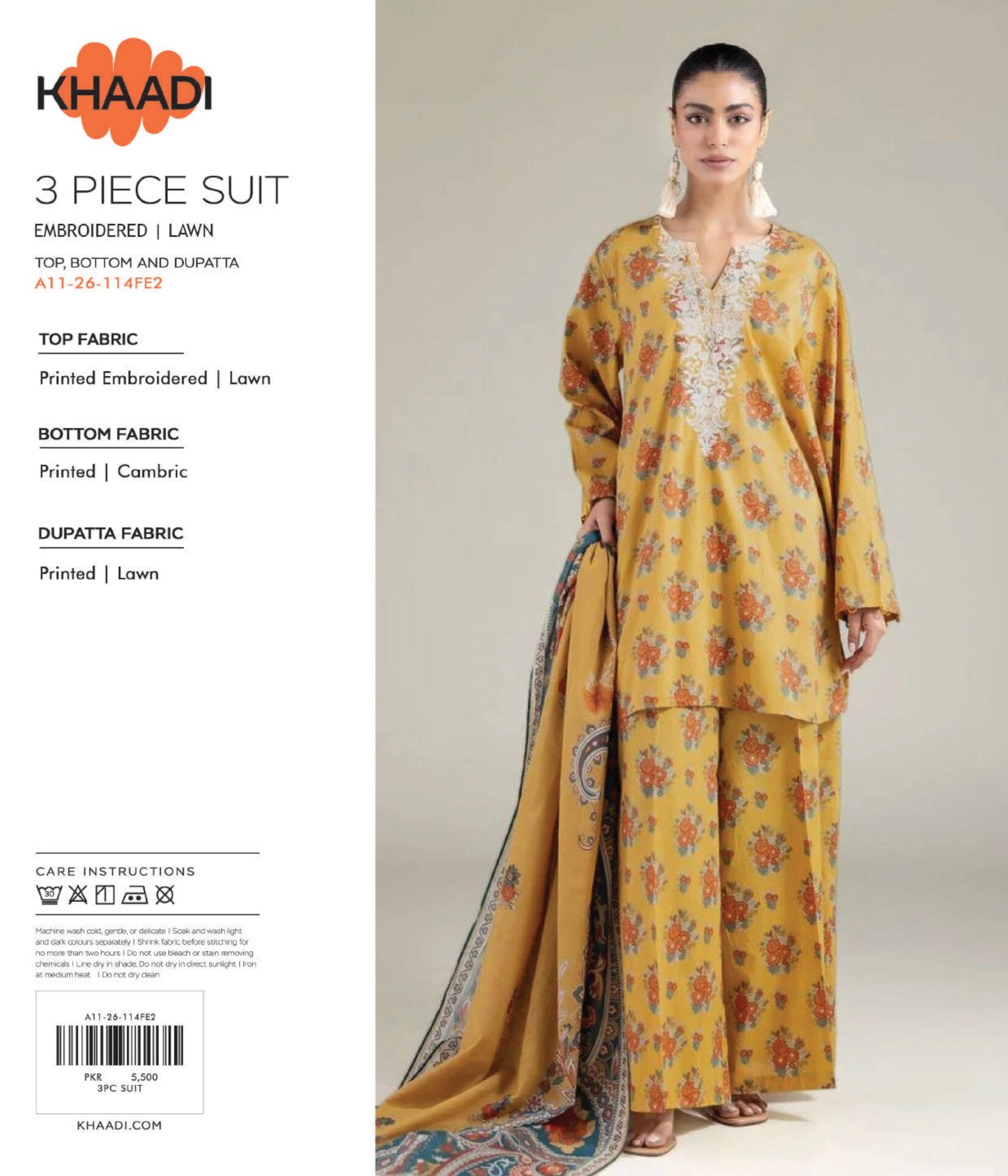 Khaadi 3-Piece Embroidered Suit | Shirt, Trouser & Dupatta