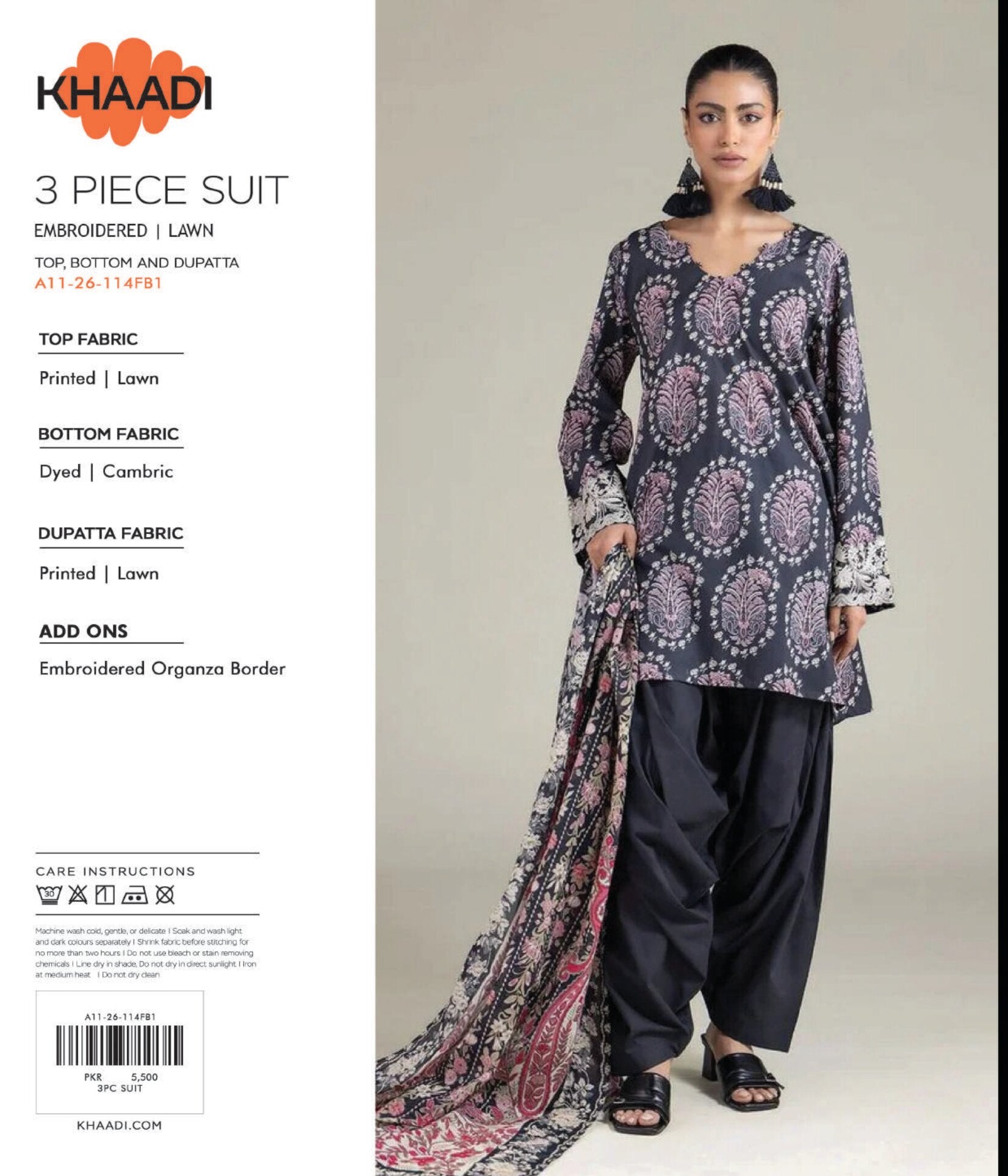 Khaadi 3-Piece Embroidered Suit | Shirt, Trouser & Dupatta