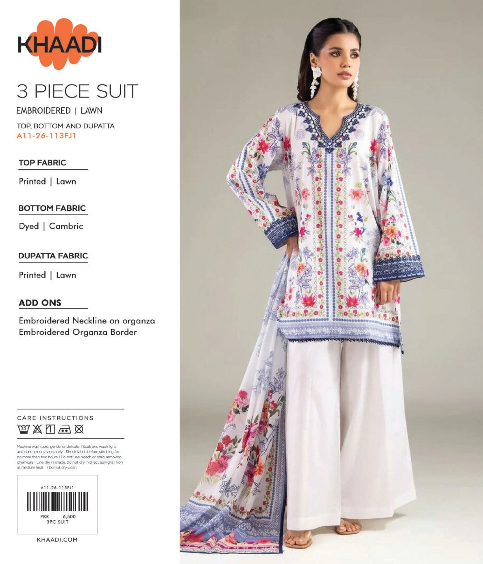 Khaadi 3-Piece Embroidered Suit | Shirt, Trouser & Dupatta