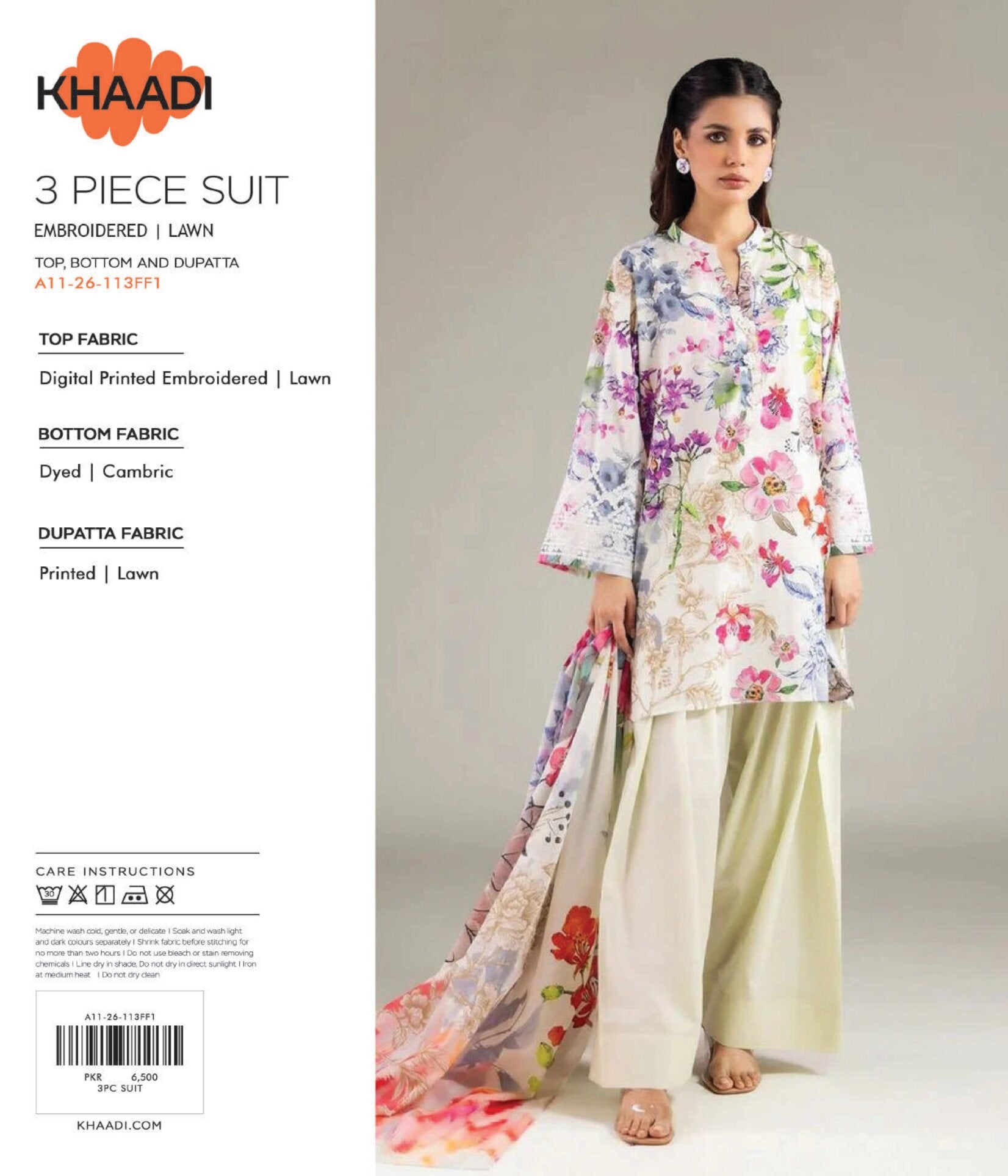 Khaadi 3-Piece Embroidered Suit | Shirt, Trouser & Dupatta