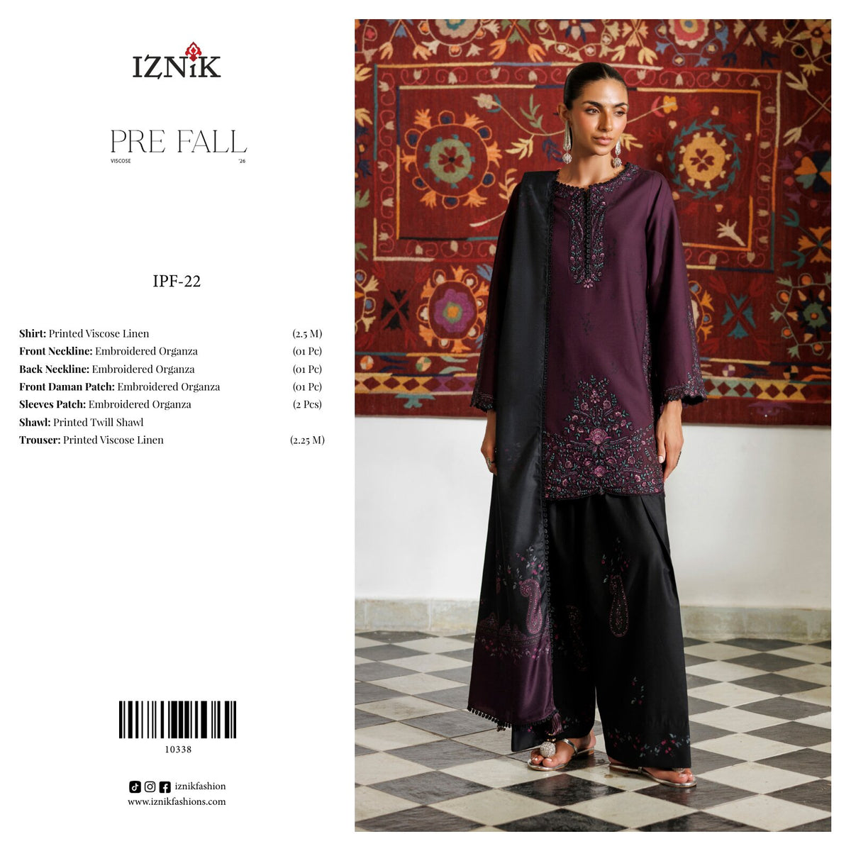 IZNIK | EMBROIDERED VISCOSE 3-PIECE SUIT