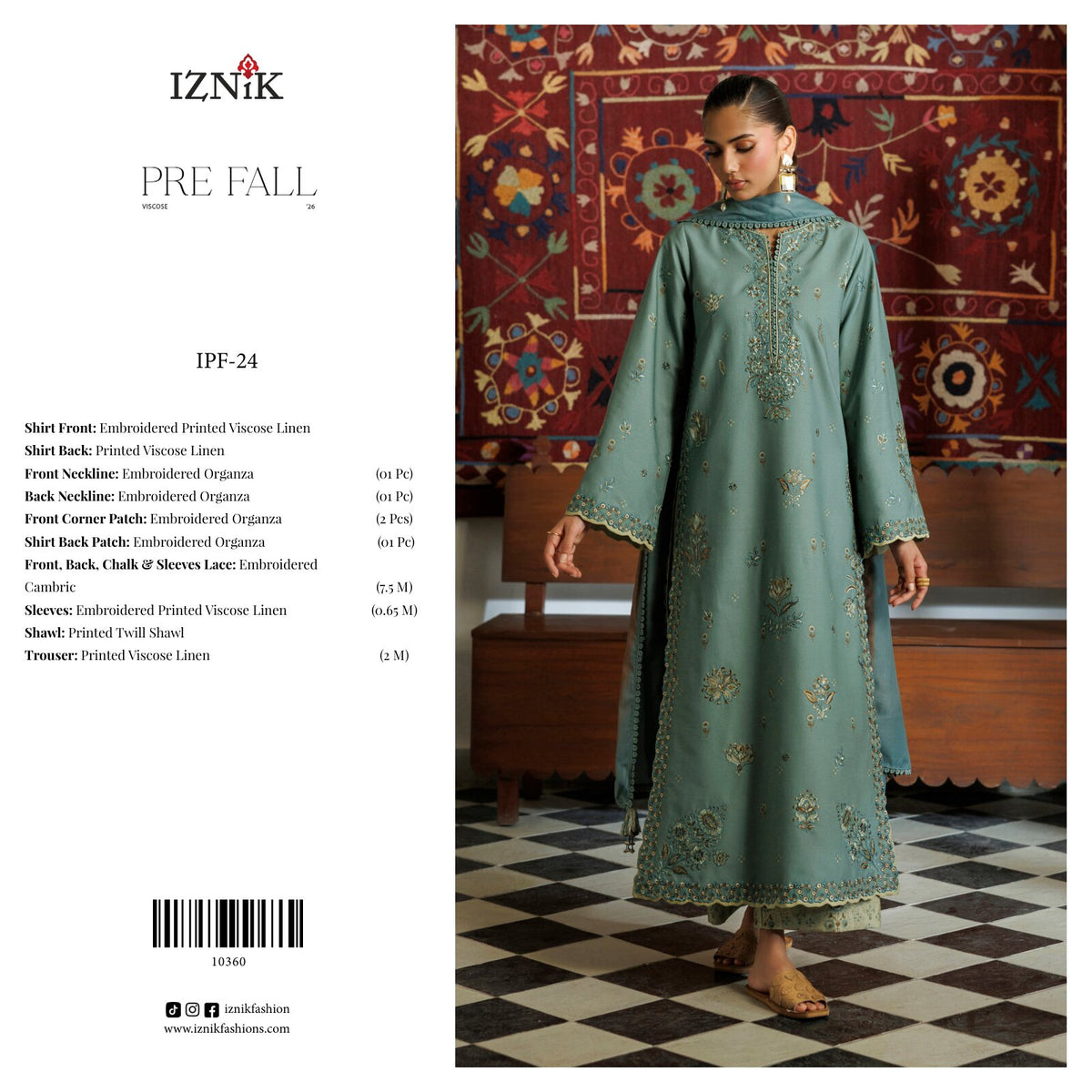 IZNIK | EMBROIDERED VISCOSE 3-PIECE SUIT