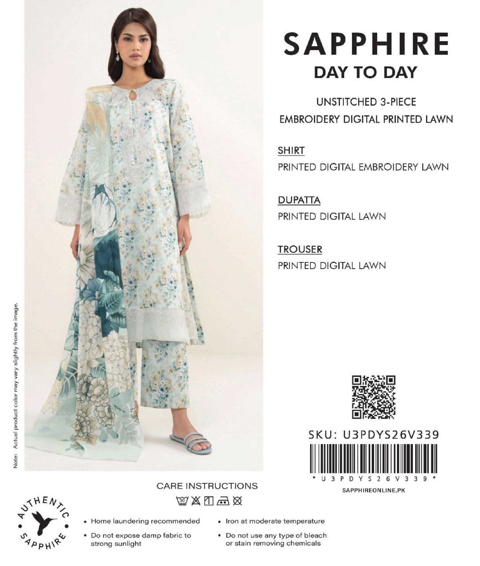 SAPPHIRE | UNSTITCHED 3-PIECE | EMBROIDERY DIGITAL PRINTED LAWN