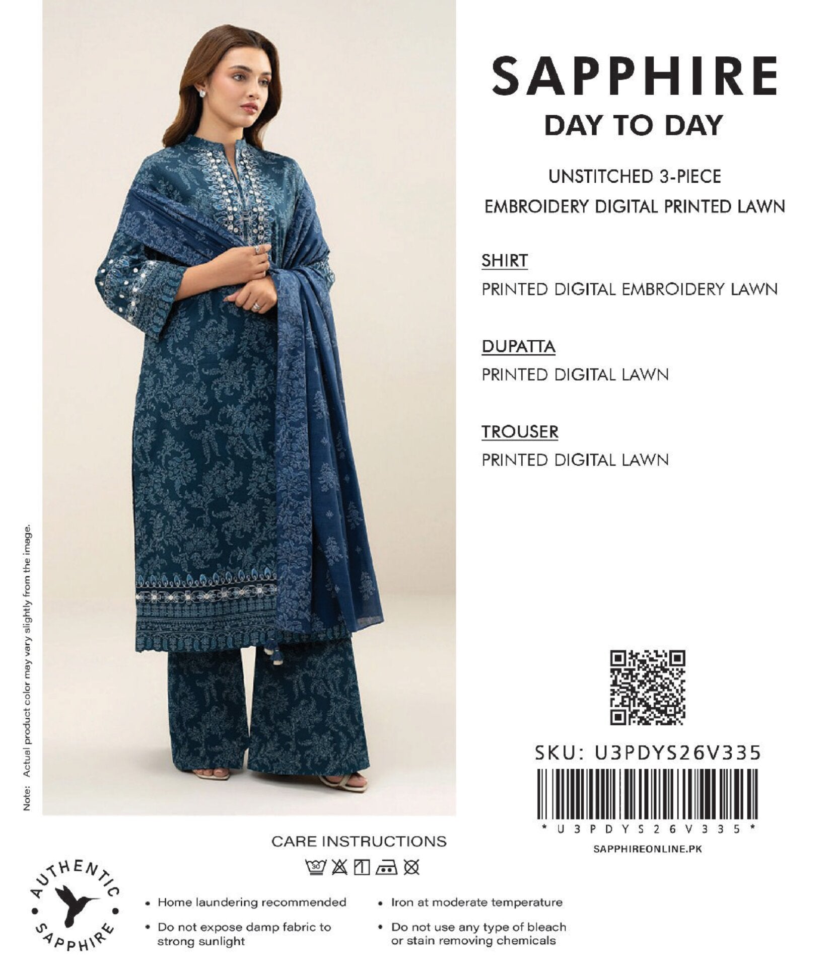 SAPPHIRE | UNSTITCHED 3-PIECE | EMBROIDERY DIGITAL PRINTED LAWN