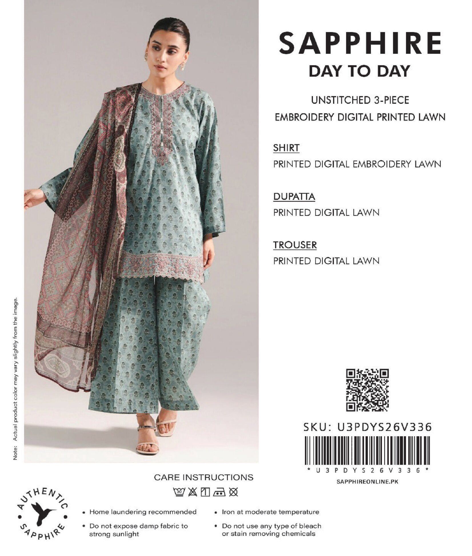 SAPPHIRE | UNSTITCHED 3-PIECE | EMBROIDERY DIGITAL PRINTED LAWN