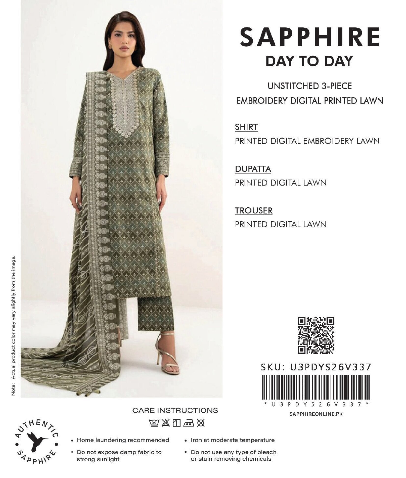 SAPPHIRE | UNSTITCHED 3-PIECE | EMBROIDERY DIGITAL PRINTED LAWN