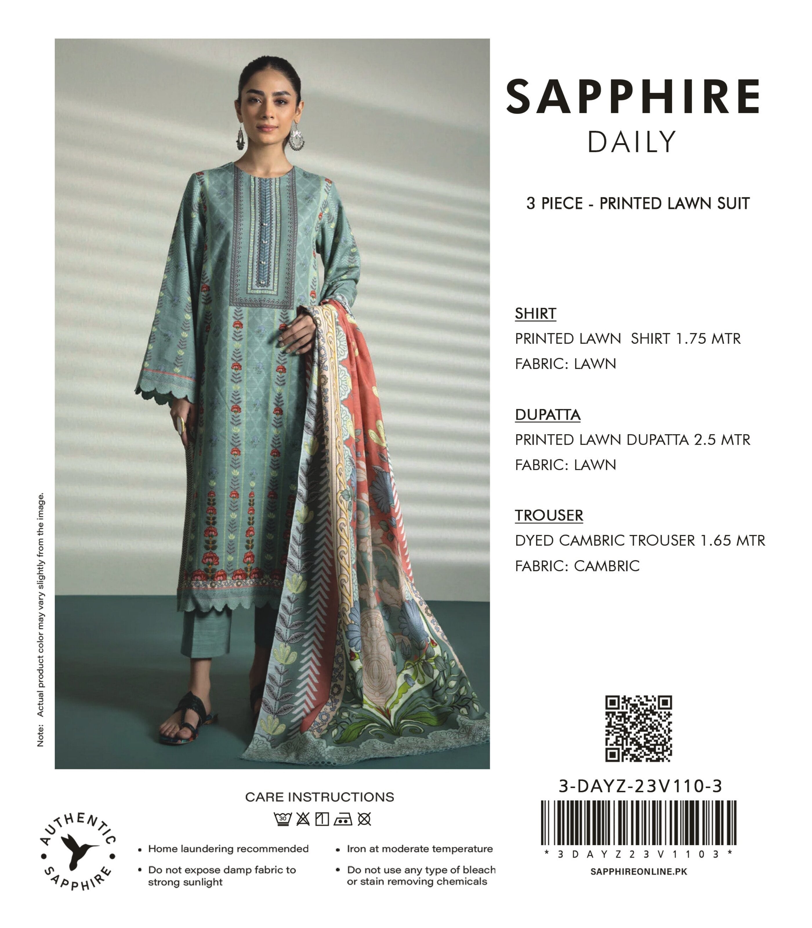 SAPPHIRE | UNSTITCHED 3-PIECE | PRINTED LAWN SUIT