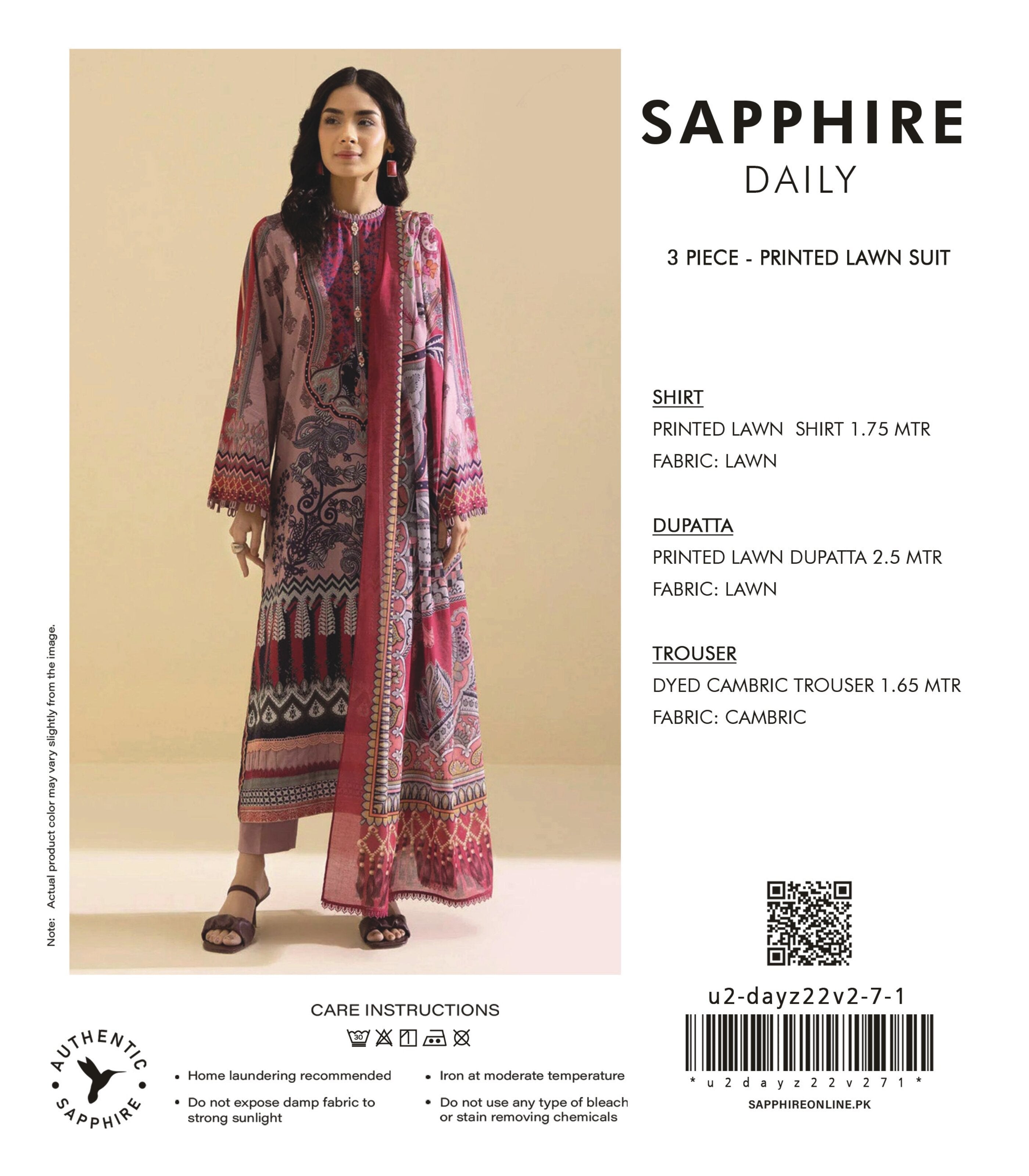 SAPPHIRE | UNSTITCHED 3-PIECE | PRINTED LAWN SUIT