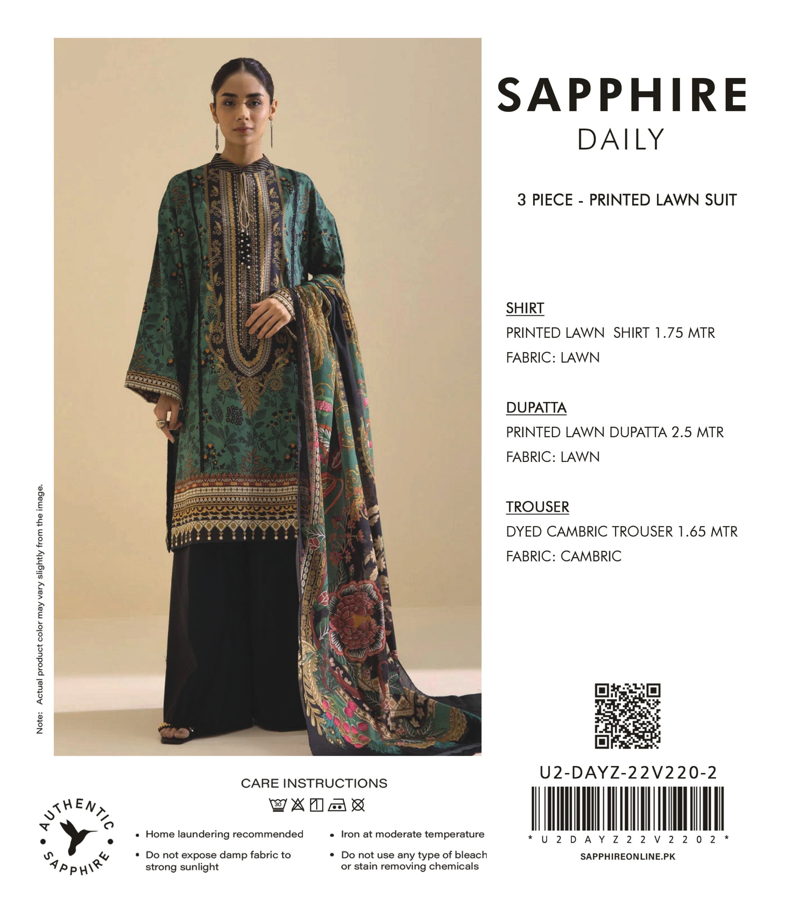 SAPPHIRE | UNSTITCHED 3-PIECE | PRINTED LAWN SUIT
