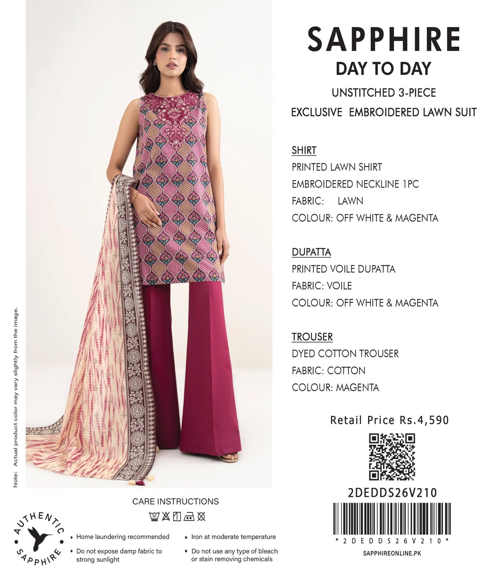 SAPPHIRE | 3-PIECE UNSTITCHED | EMBROIDERED LAWN SUIT