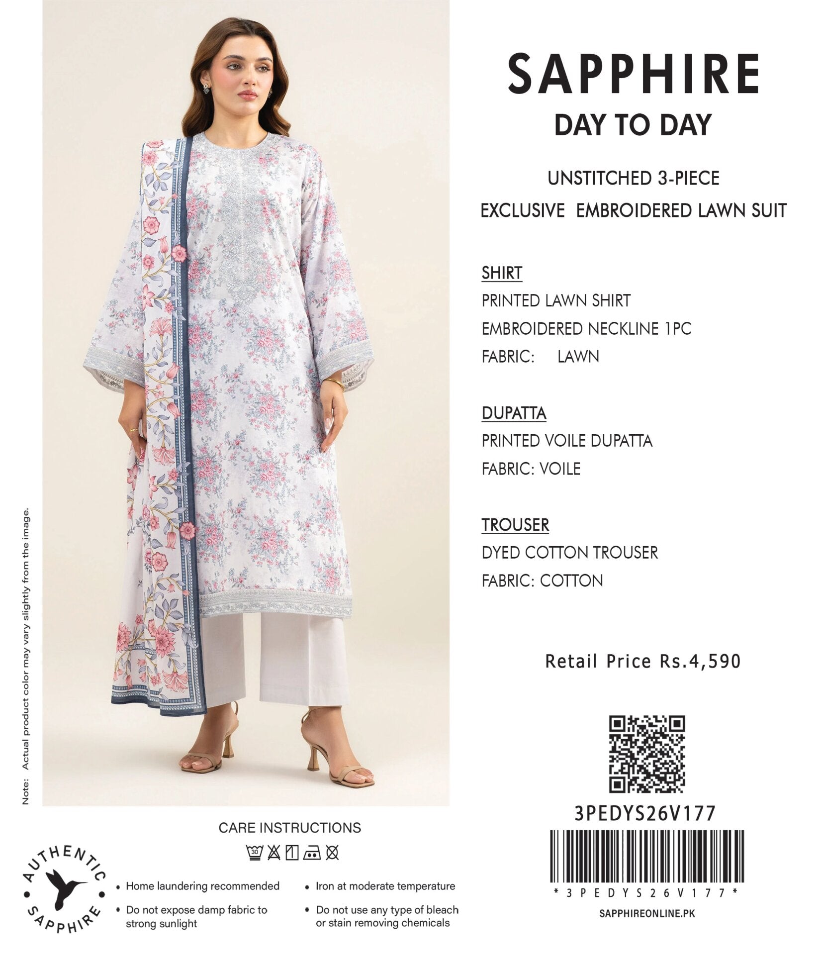 SAPPHIRE | 3-PIECE UNSTITCHED | EMBROIDERED LAWN SUIT