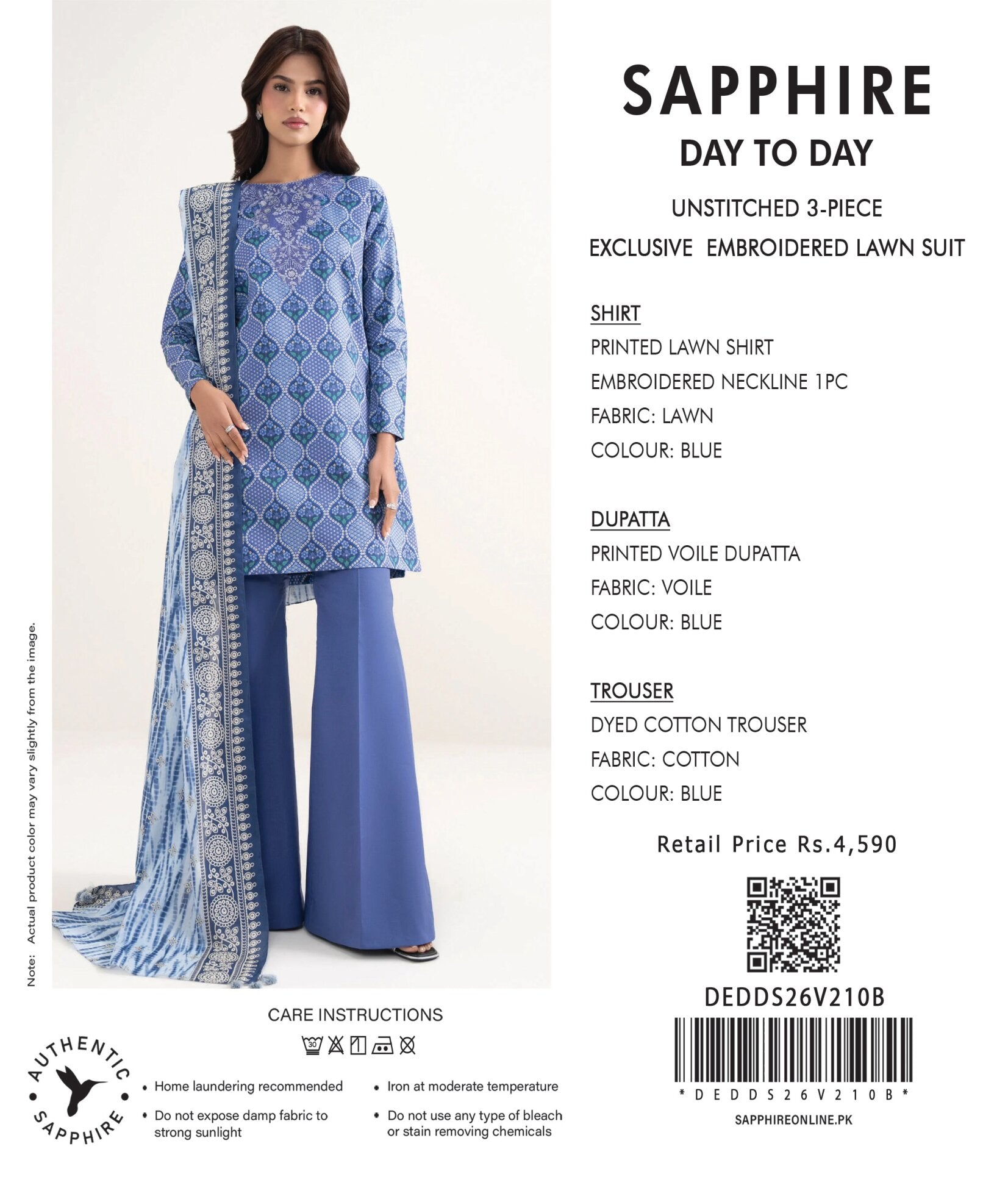 SAPPHIRE | 3-PIECE UNSTITCHED | EMBROIDERED LAWN SUIT