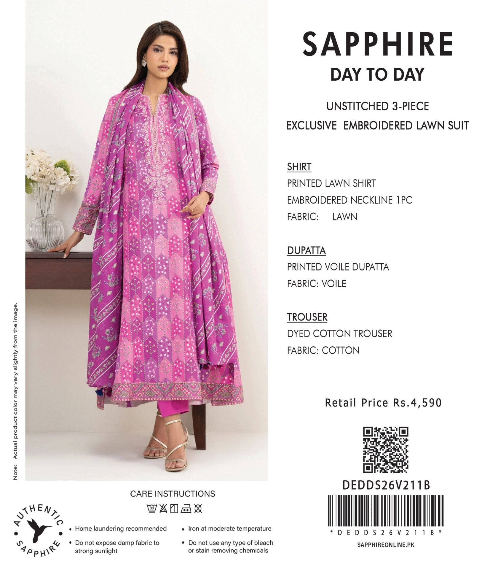 SAPPHIRE | 3-PIECE UNSTITCHED | EMBROIDERED LAWN SUIT
