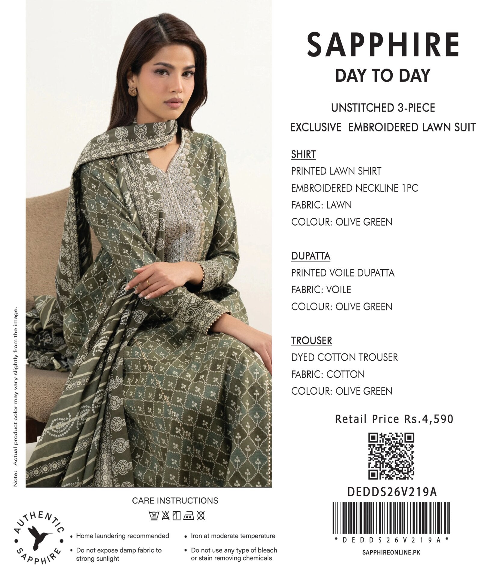 SAPPHIRE | 3-PIECE UNSTITCHED | EMBROIDERED LAWN SUIT