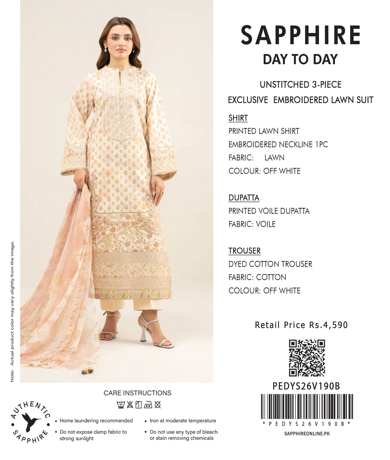 SAPPHIRE | 3-PIECE UNSTITCHED | EMBROIDERED LAWN SUIT