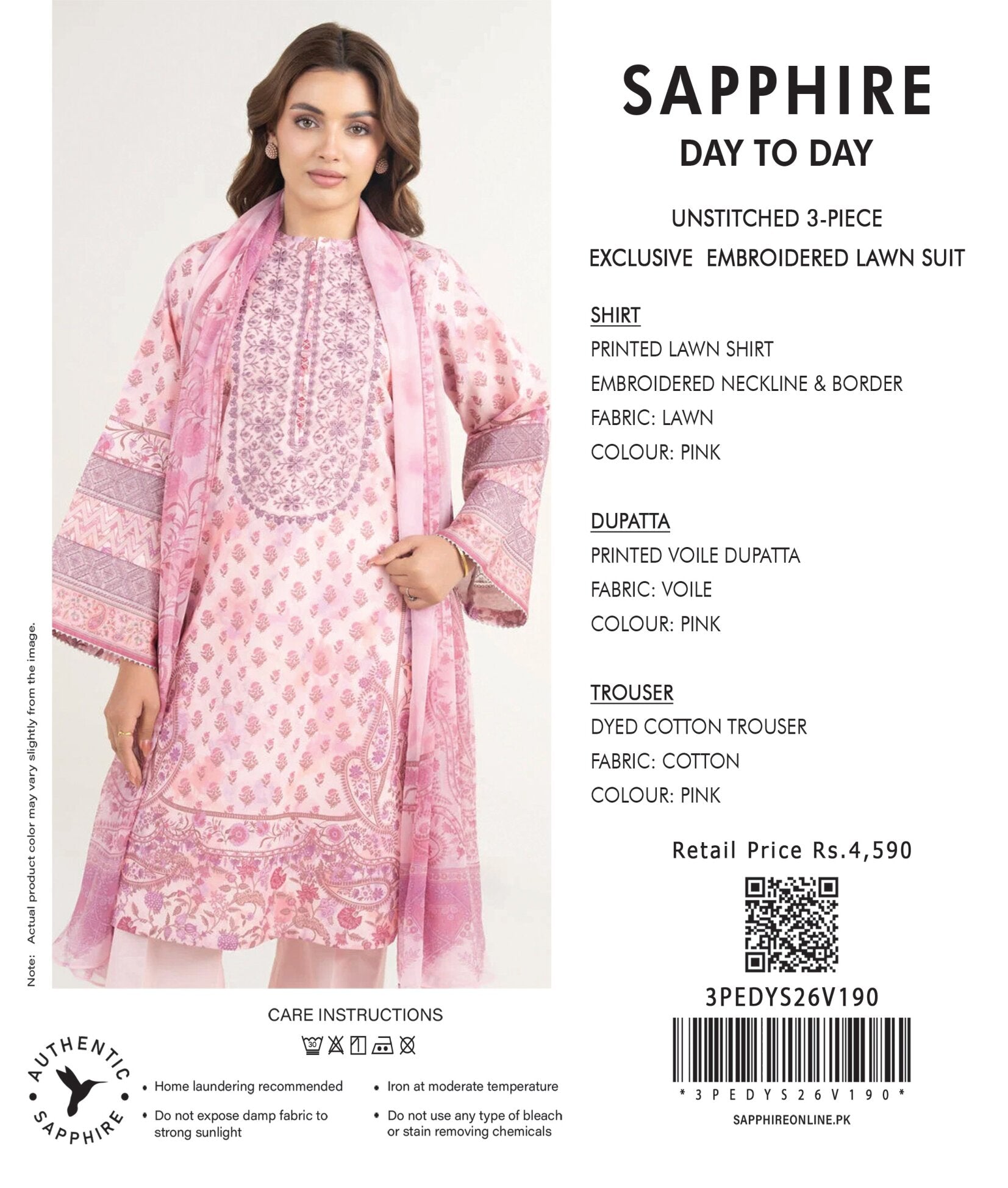 SAPPHIRE | 3-PIECE UNSTITCHED | EMBROIDERED LAWN SUIT