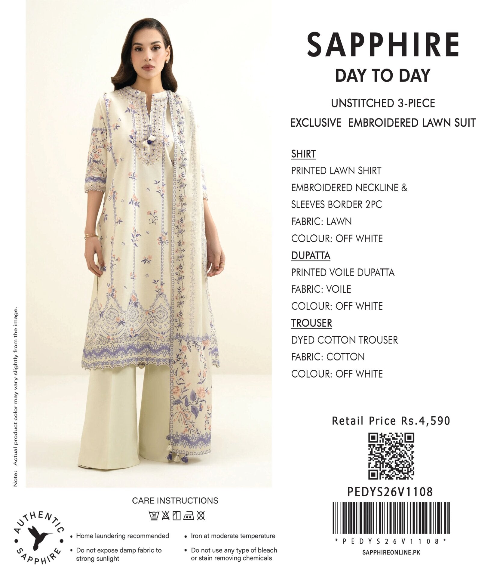 SAPPHIRE | 3-PIECE UNSTITCHED | EMBROIDERED LAWN SUIT
