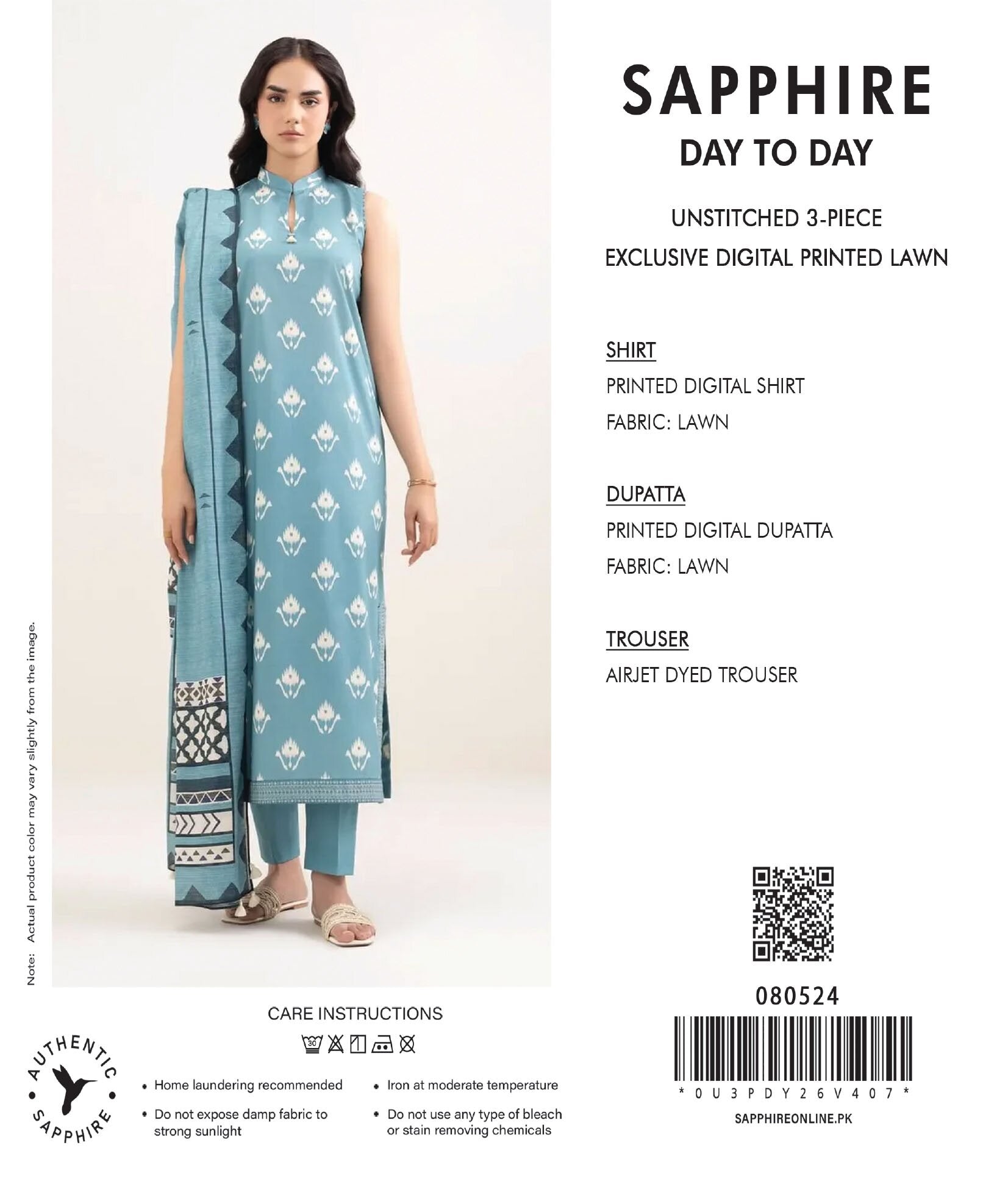 SAPPHIRE | 3-PIECE UNSTITCHED | DIGITAL PRINTED LAWN SUIT