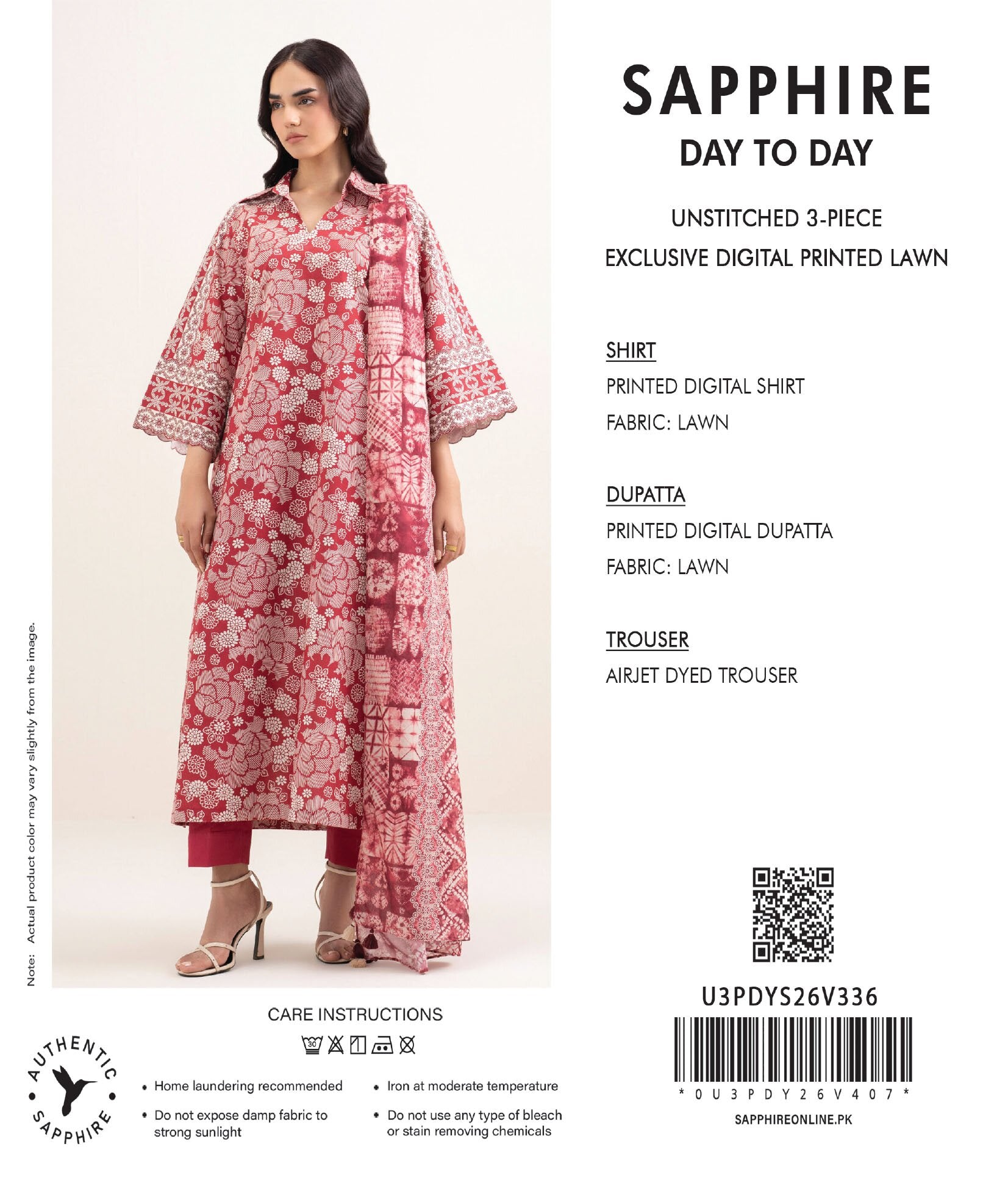SAPPHIRE | 3-PIECE UNSTITCHED | DIGITAL PRINTED LAWN SUIT