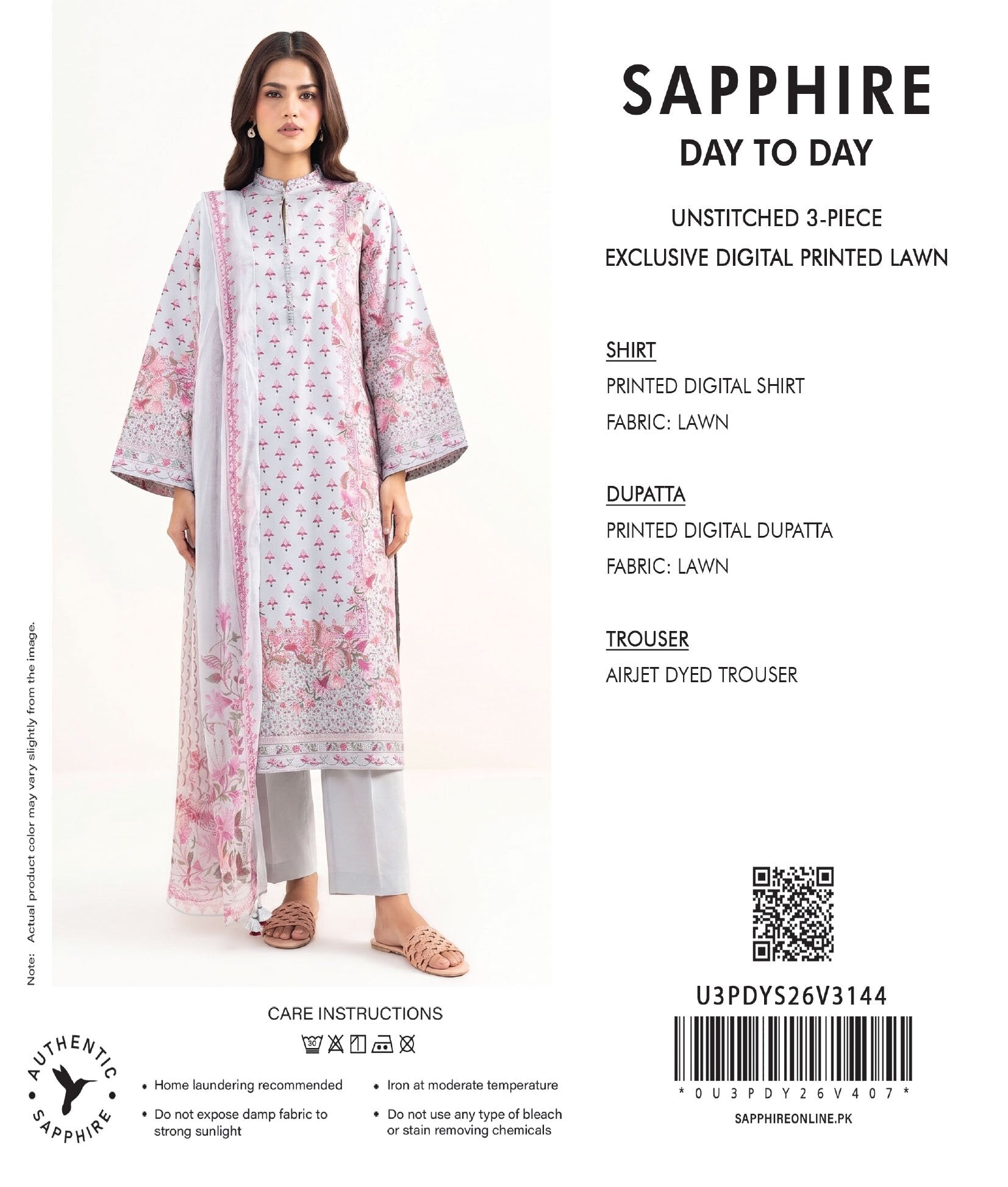 SAPPHIRE | 3-PIECE UNSTITCHED | DIGITAL PRINTED LAWN SUIT