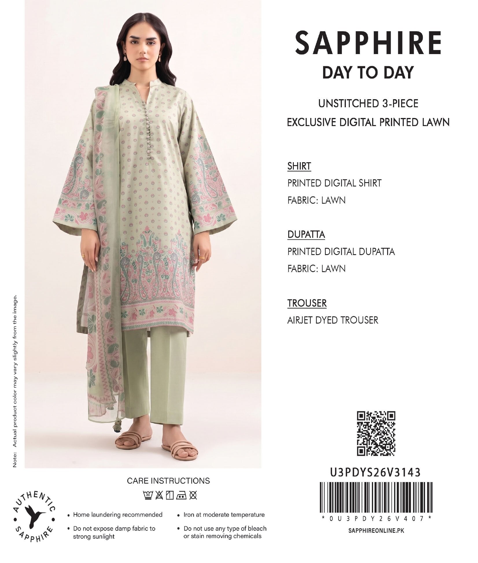 SAPPHIRE | 3-PIECE UNSTITCHED | DIGITAL PRINTED LAWN SUIT