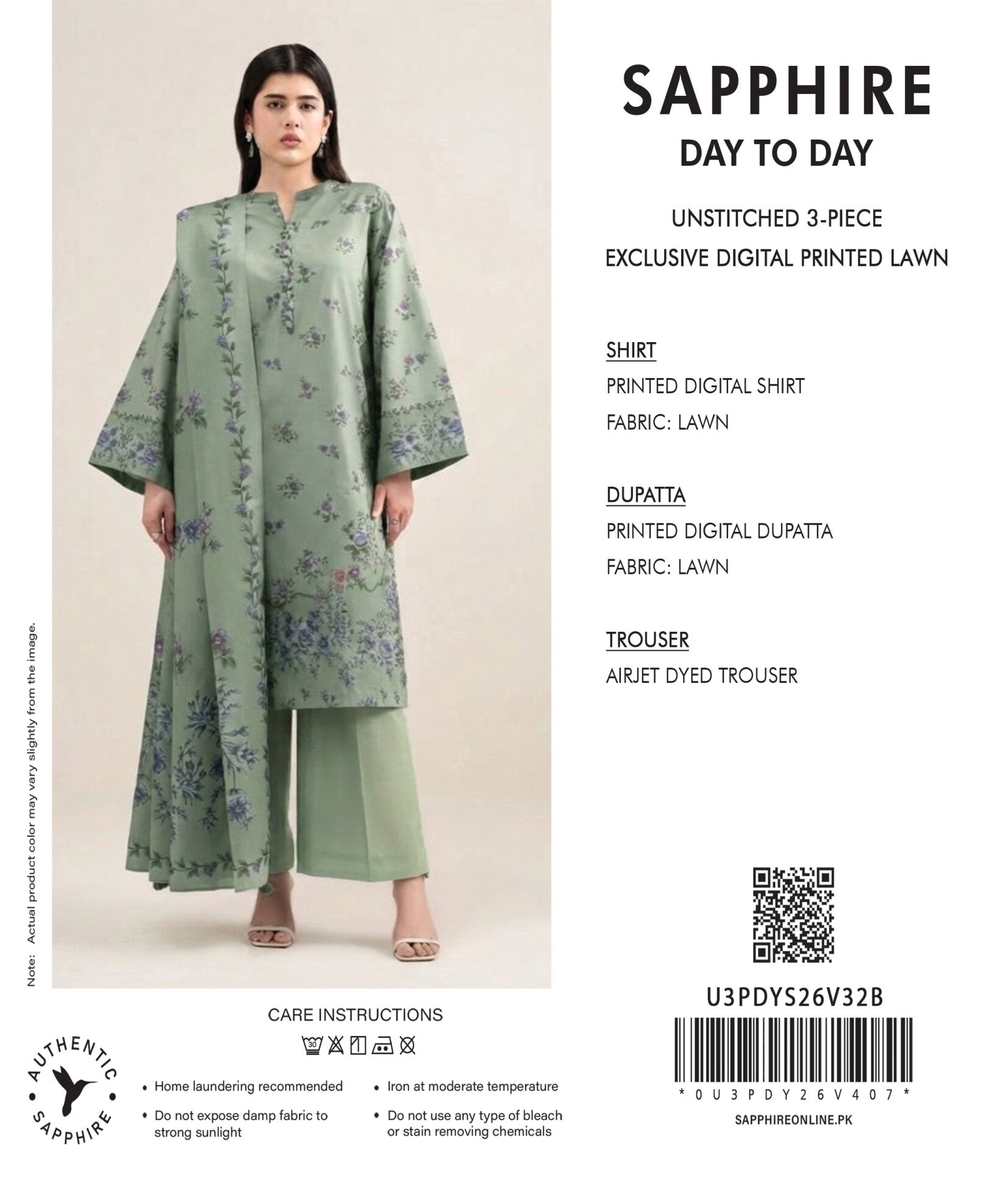 SAPPHIRE | 3-PIECE UNSTITCHED | DIGITAL PRINTED LAWN SUIT