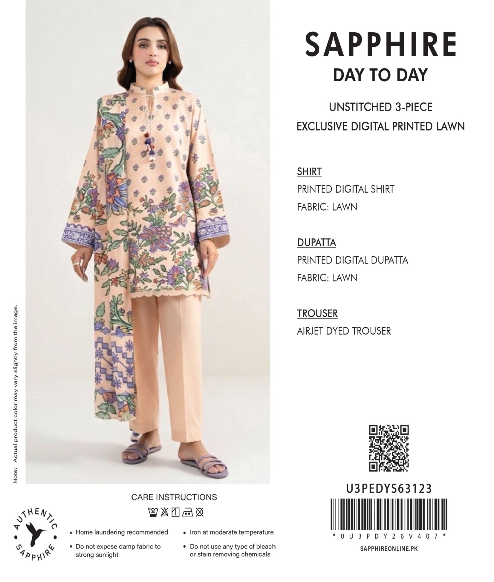 SAPPHIRE | 3-PIECE UNSTITCHED | DIGITAL PRINTED LAWN SUIT