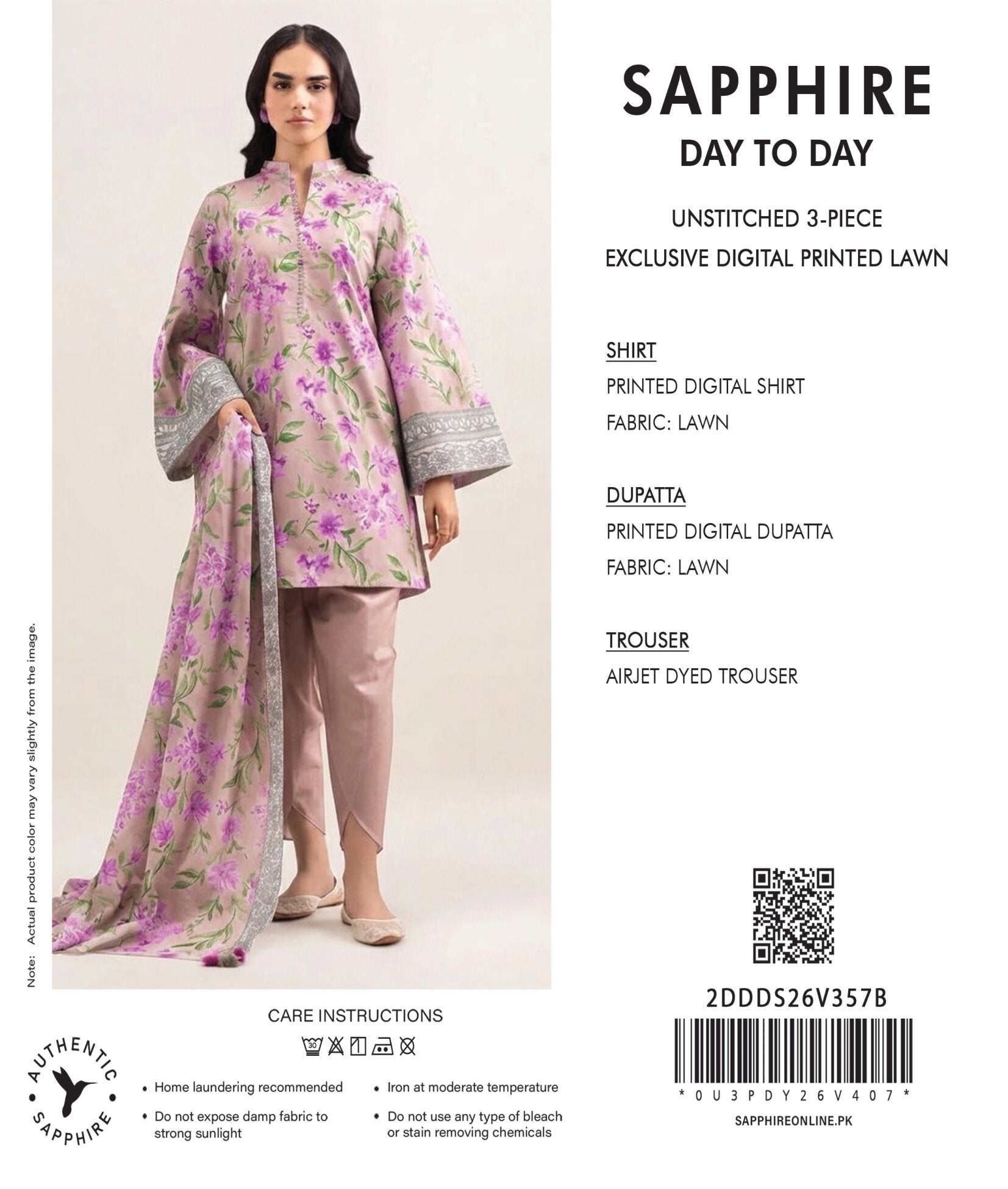 SAPPHIRE | 3-PIECE UNSTITCHED | DIGITAL PRINTED LAWN SUIT